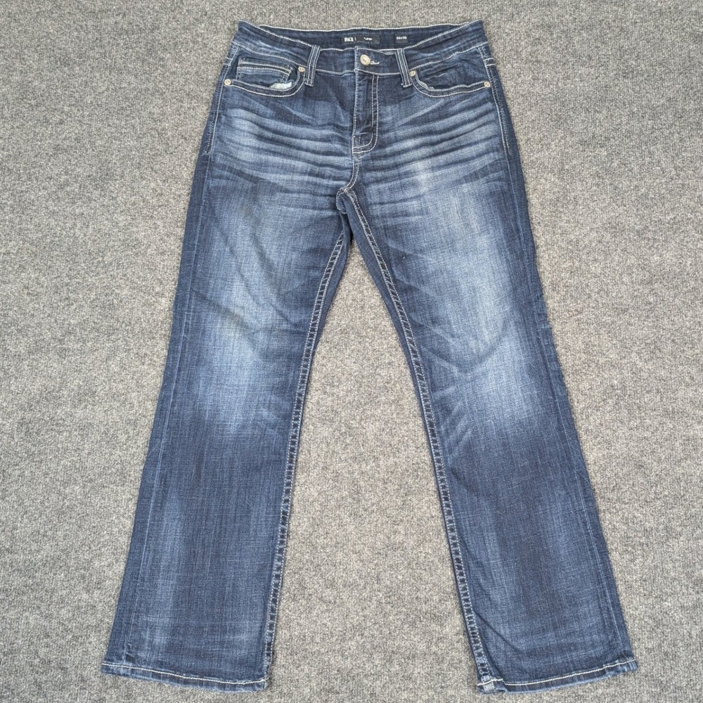 BKE Carter Mens Jeans 32x30 Dark Wash Relaxed Straight Leg Denim Whiskered Blue